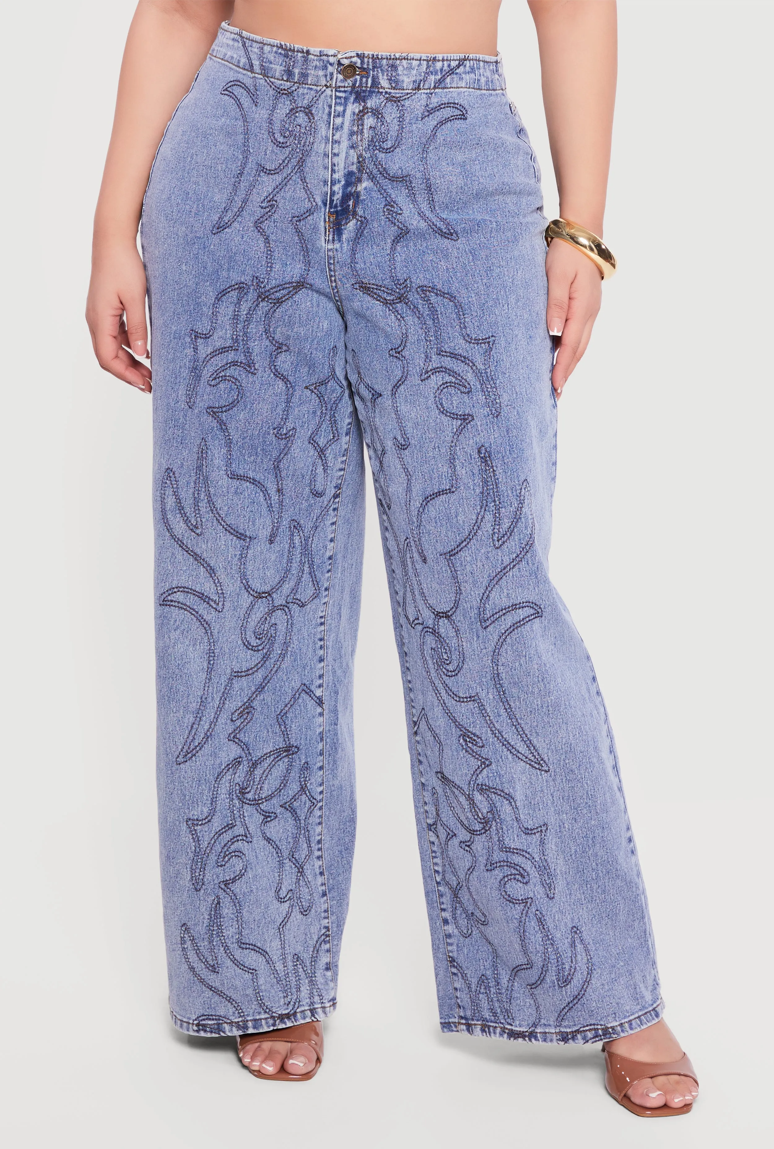 Plus Size Western Decorative Stitch High Waisted Jeans sold by Rainbow product image thumbnail 2