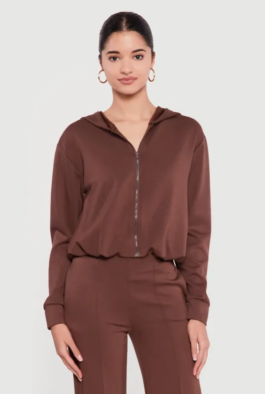 Zip Front Bubble Hem Hooded Sweatshirt sold by Rainbow