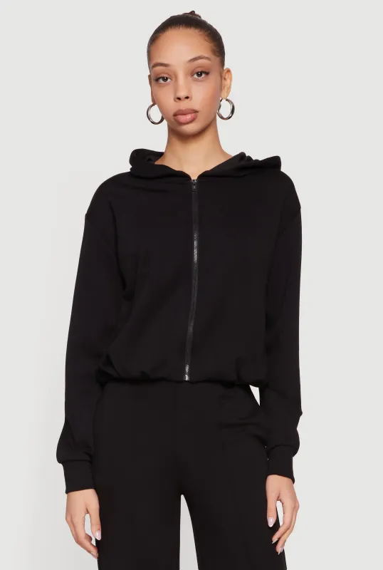 Zip Front Bubble Hem Hooded Sweatshirt sold by Rainbow