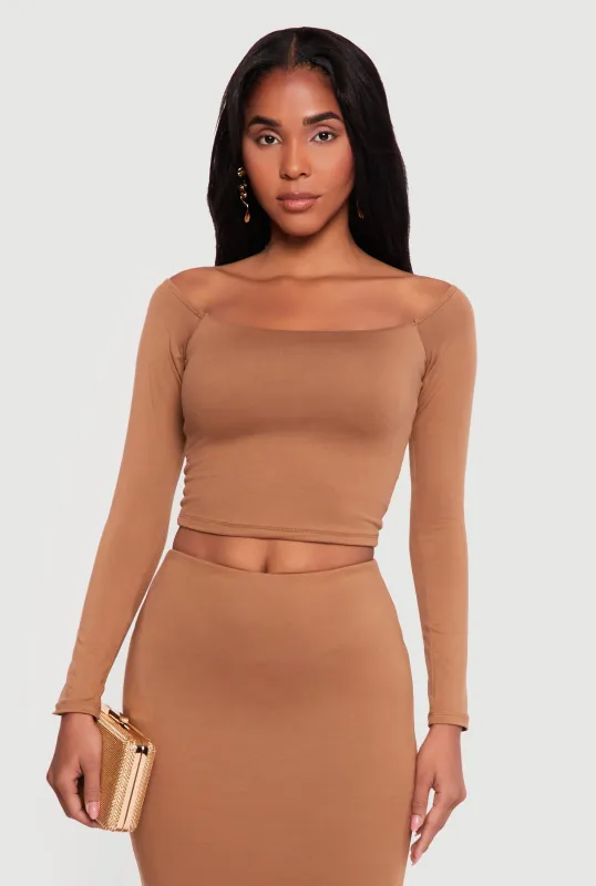 Off the Shoulder Long Sleeve Crop Top sold by Rainbow