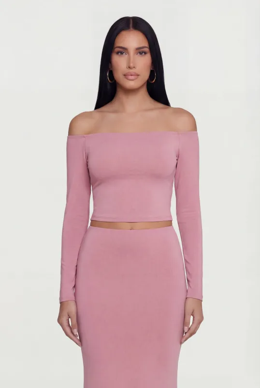Off the Shoulder Long Sleeve Crop Top sold by Rainbow