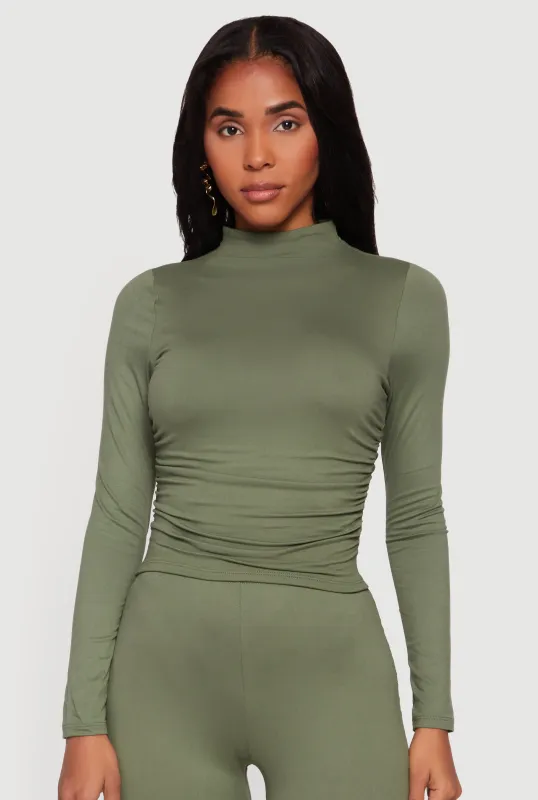 Soft Knit Ruched Side Long Sleeve Mock Neck Top made by Rainbow