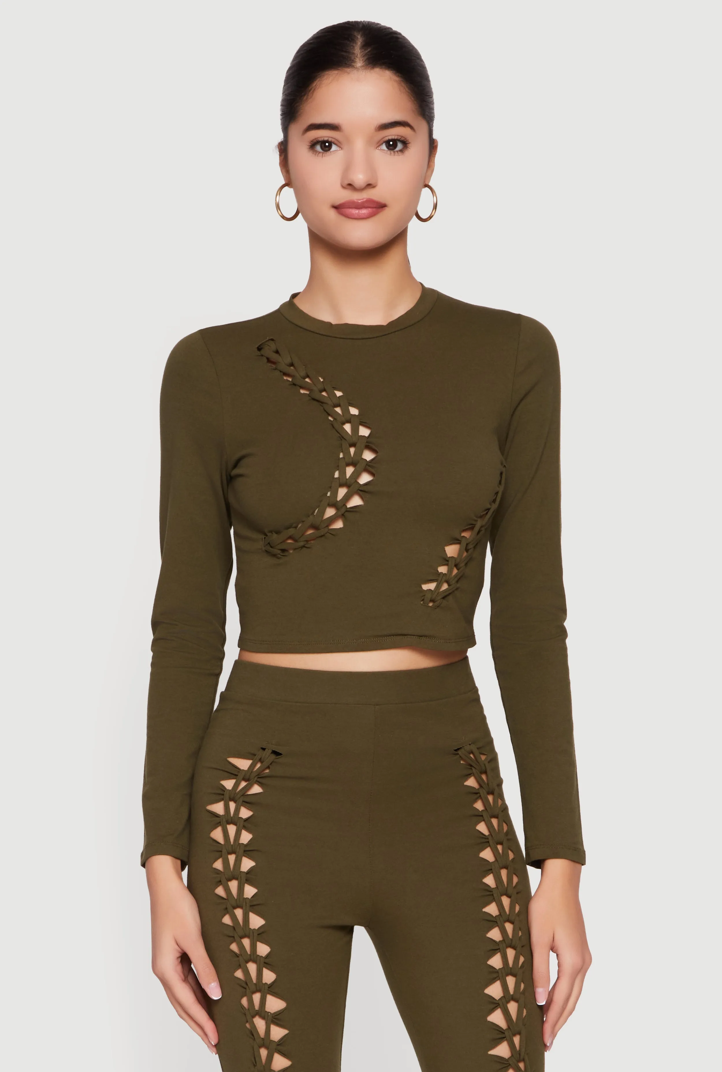 Cut Out Long Sleeve Crop Top sold by Rainbow