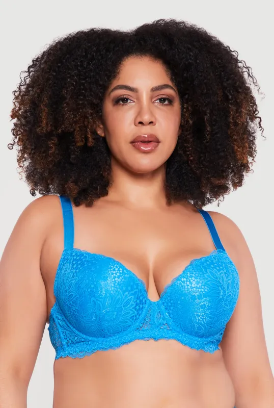 Plus Size Scalloped Detail Lace Plunge Bra sold by Rainbow