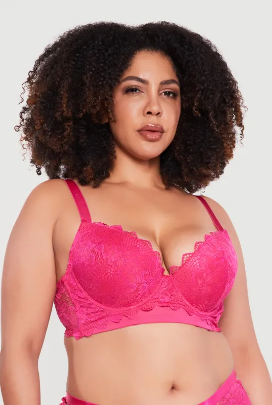 Plus Size Scalloped Hem Lace Longline Plunge Bra sold by Rainbow