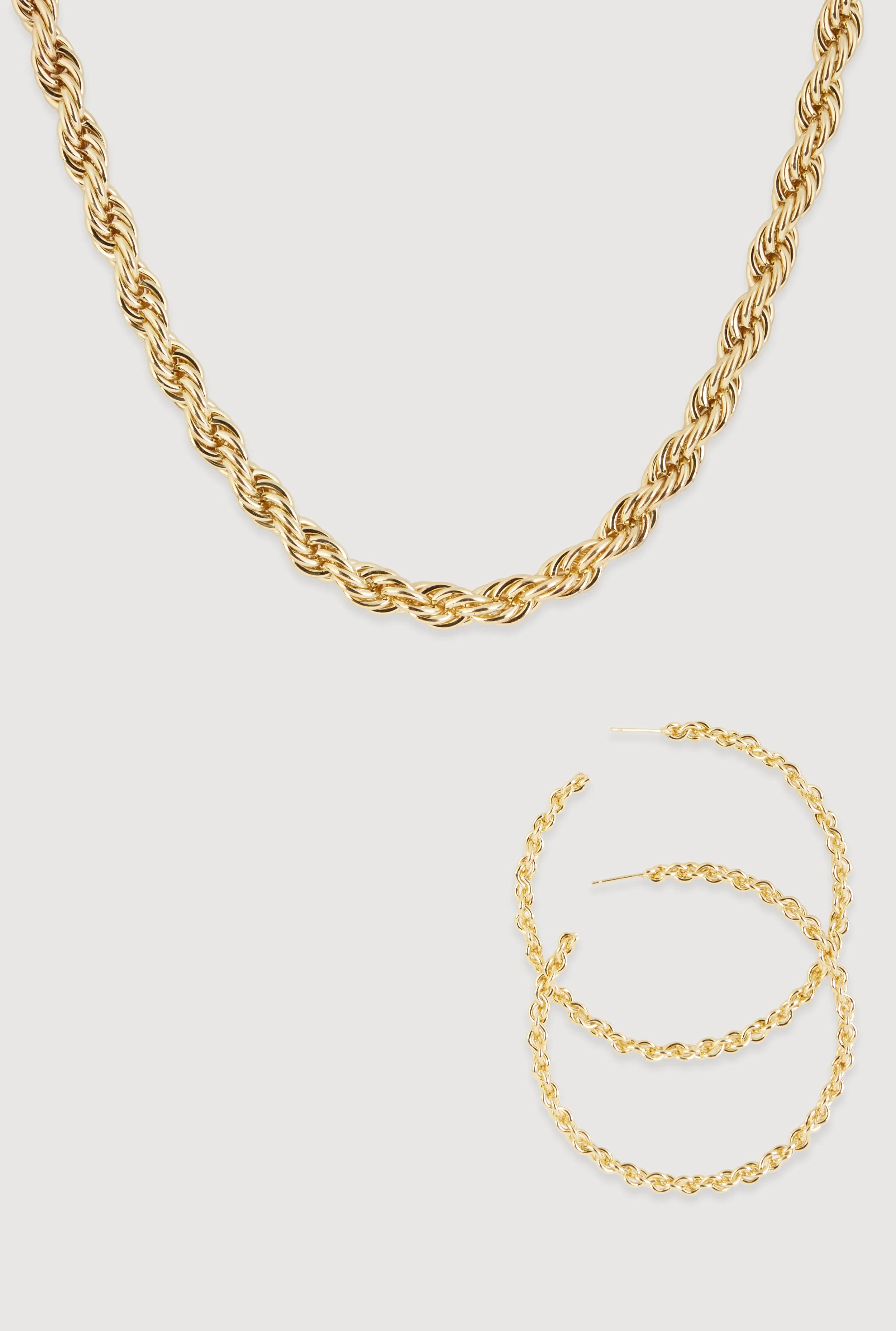 Twisted Rope Chain Necklace and Hoop Earrings sold by Rainbow