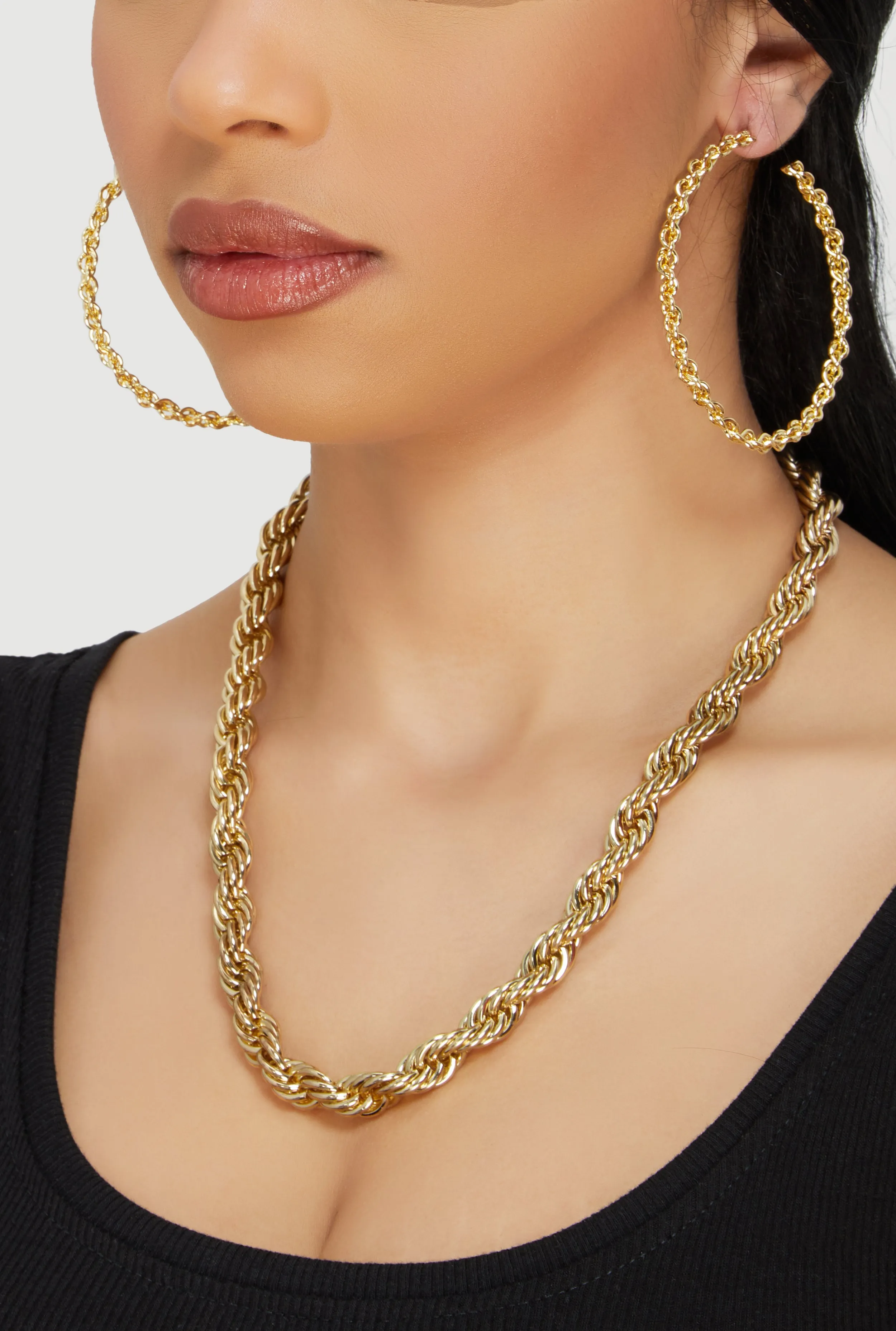 Twisted Rope Chain Necklace and Hoop Earrings sold by Rainbow product image thumbnail 2