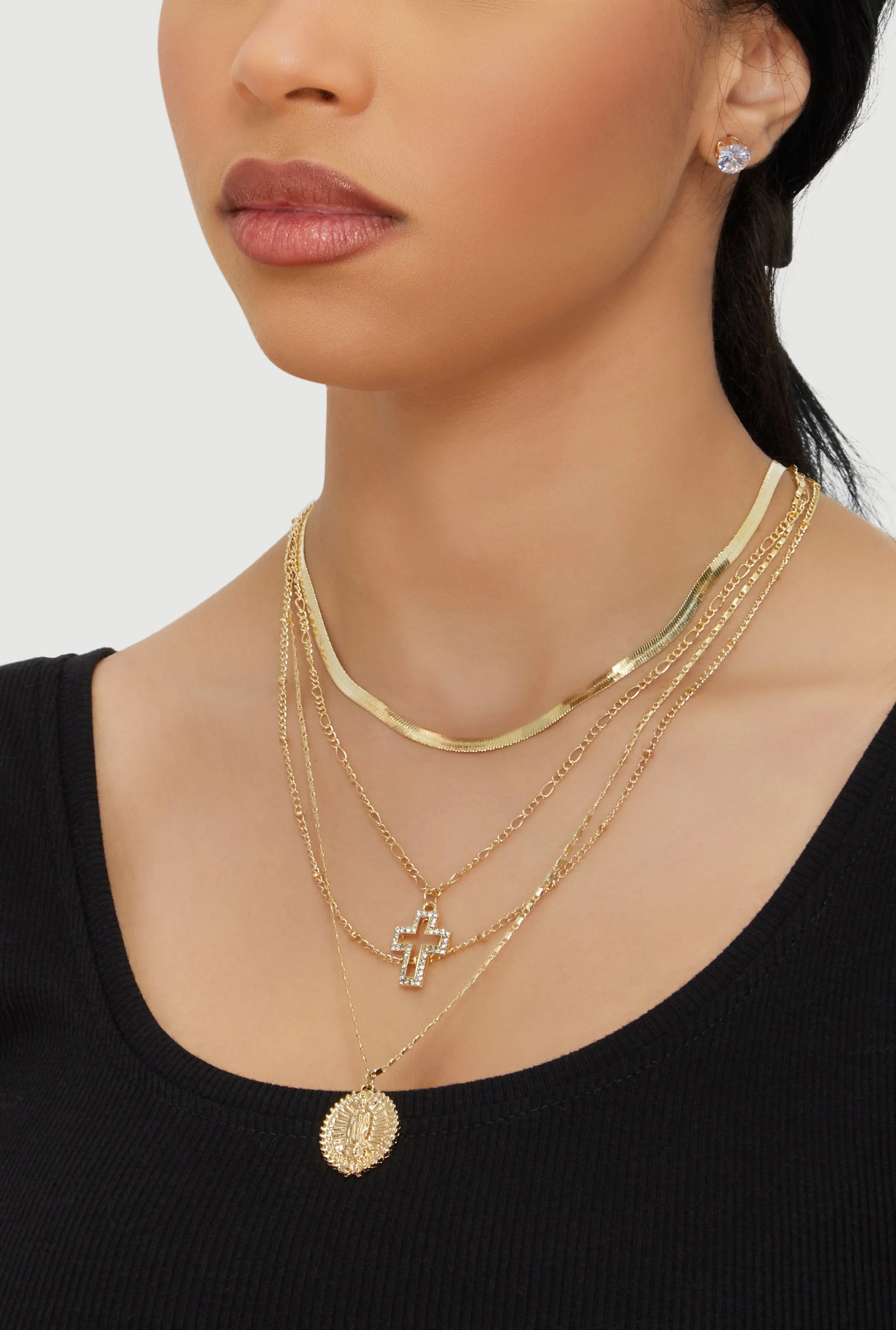 Cubic Zirconia Cross Layered Necklace and Stud Earrings Set sold by Rainbow product image thumbnail 2