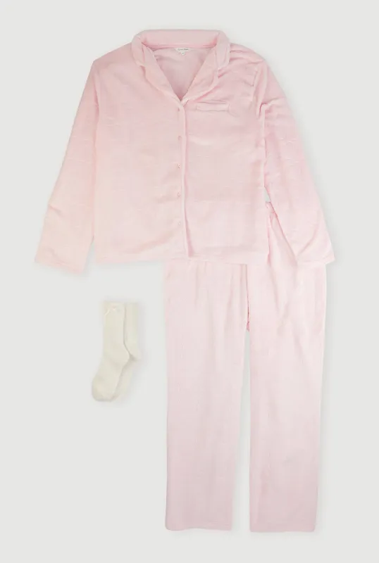 Plus Size Patterned Plush Pajama Gift Set made by Rainbow