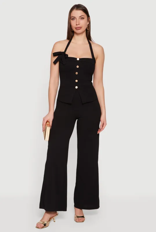 Almost Famous Crepe Knit Halter Jumpsuit with Bow Detail sold by Rainbow