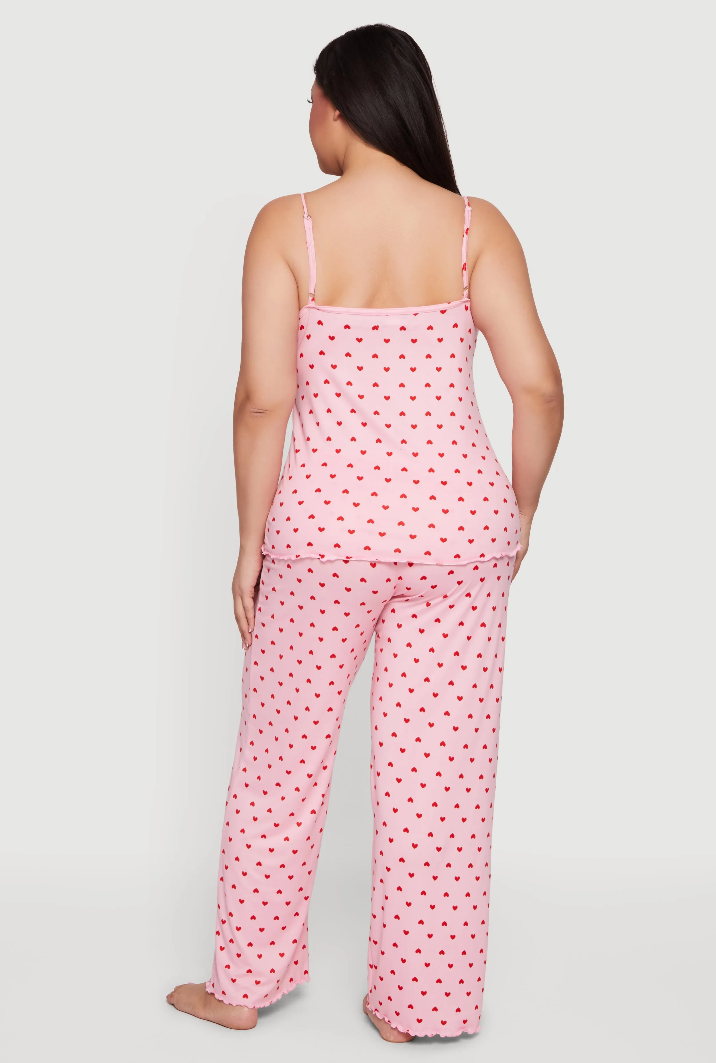 Plus Size Soft Knit Heart Print Pajama Cami and Pants Set sold by Rainbow product image thumbnail 2
