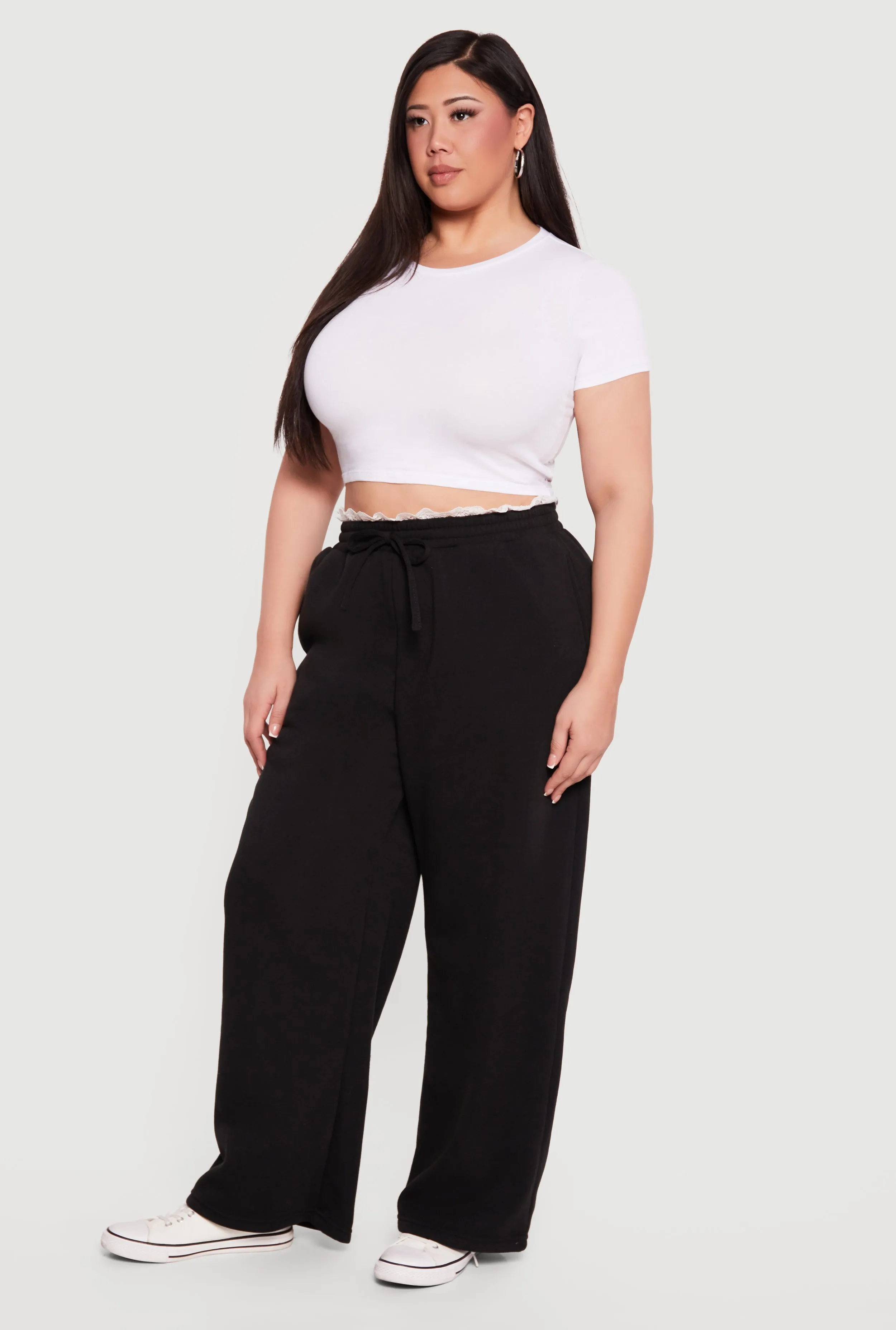 Plus Size Lace Trim High Waisted Wide Leg Sweatpants sold by Rainbow product image thumbnail 2