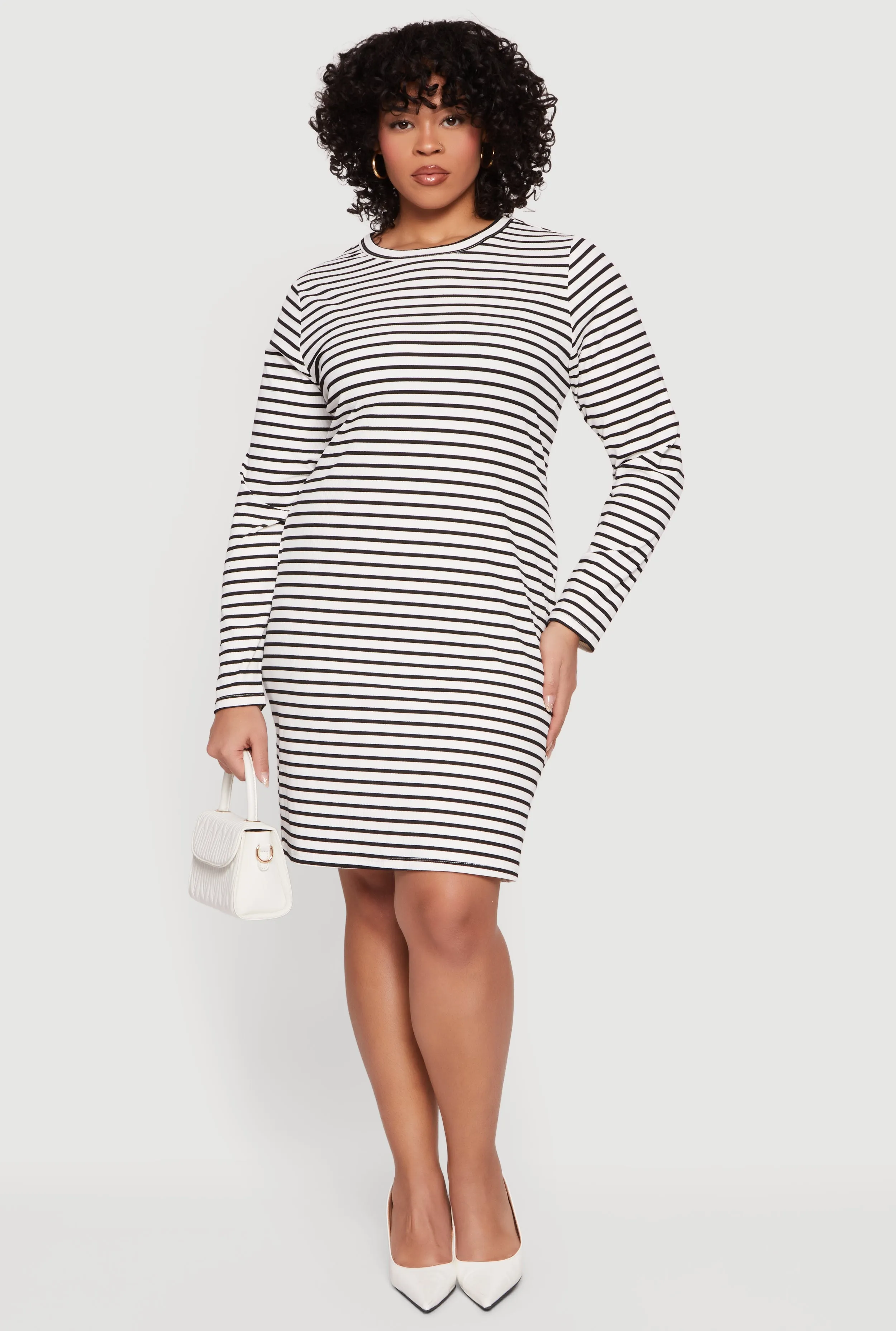 Plus Size Almost Famous Ribbed Knit Striped Long Sleeve Dress sold by Rainbow