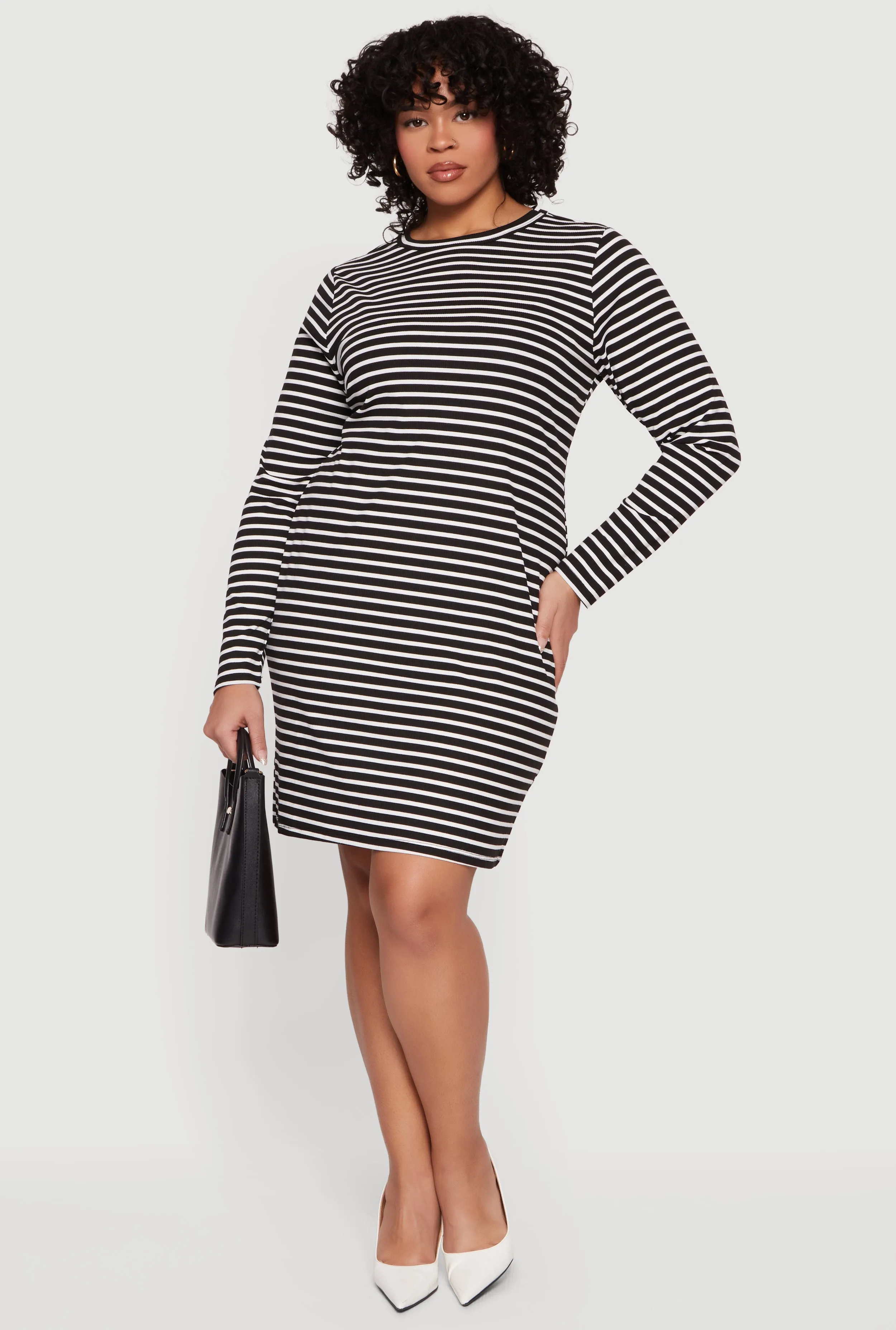 Plus Size Almost Famous Ribbed Knit Striped Long Sleeve Dress sold by Rainbow product image thumbnail 2