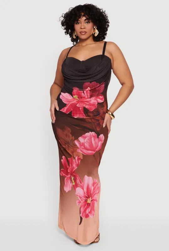 Plus Size Almost Famous Sweetheart Cowl Neck Floral Bustier Dress sold by Rainbow