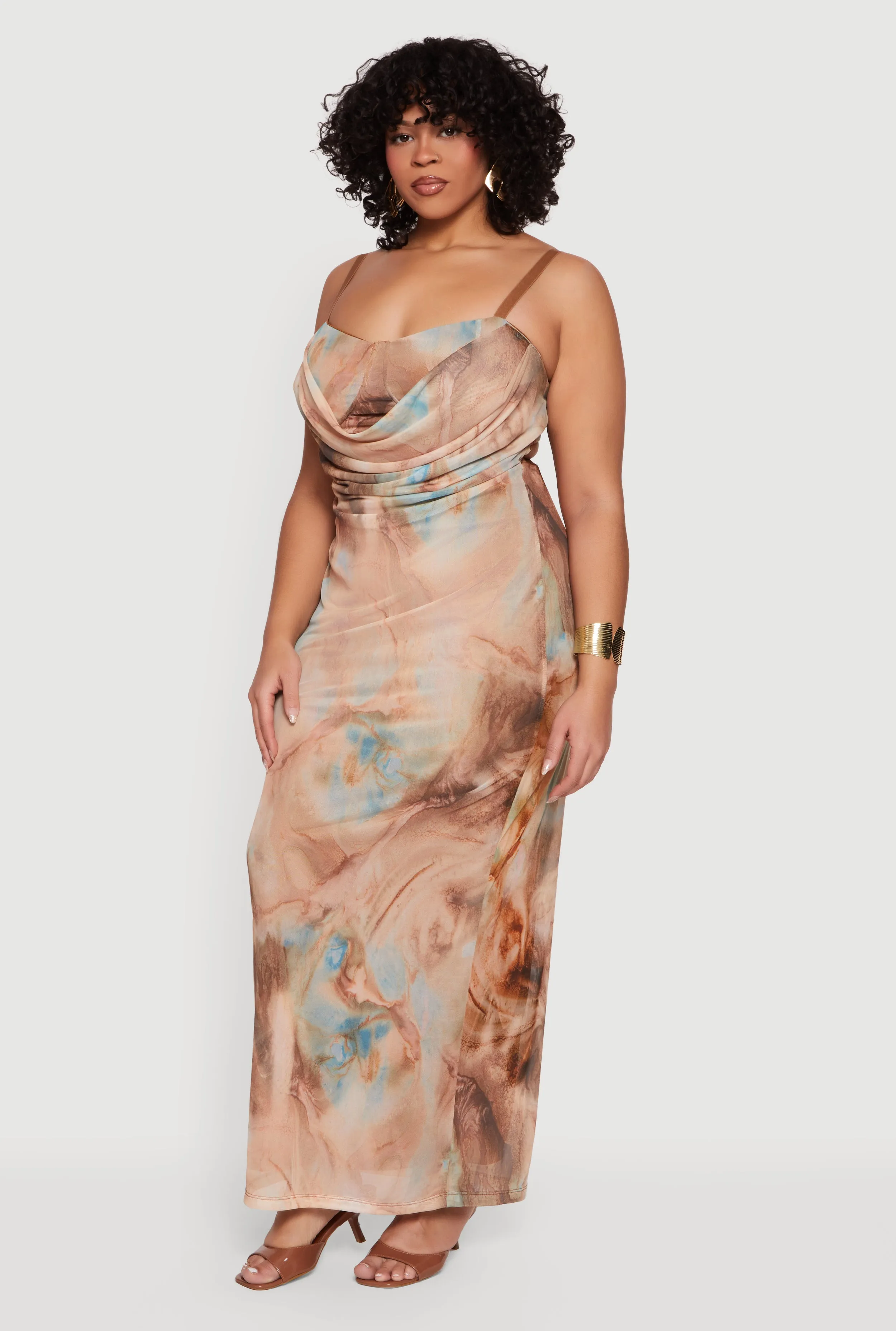 Plus Size Patterned Mesh Cowl Neck Bustier Dress sold by Rainbow product image thumbnail 2