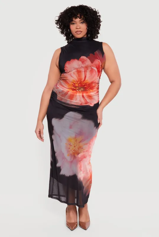 Plus Size Almost Famous Sleeveless Ruched Floral Maxi Dress sold by Rainbow