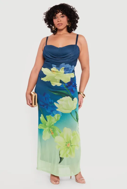 Plus Size Almost Famous Sweetheart Cowl Neck Floral Bustier Dress made by Almost Famous