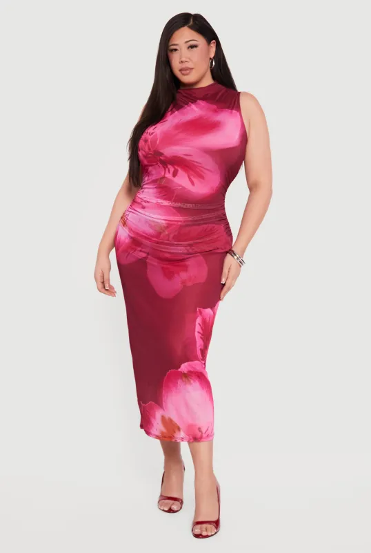 Plus Size Almost Famous Sleeveless Ruched Floral Maxi Dress sold by Rainbow