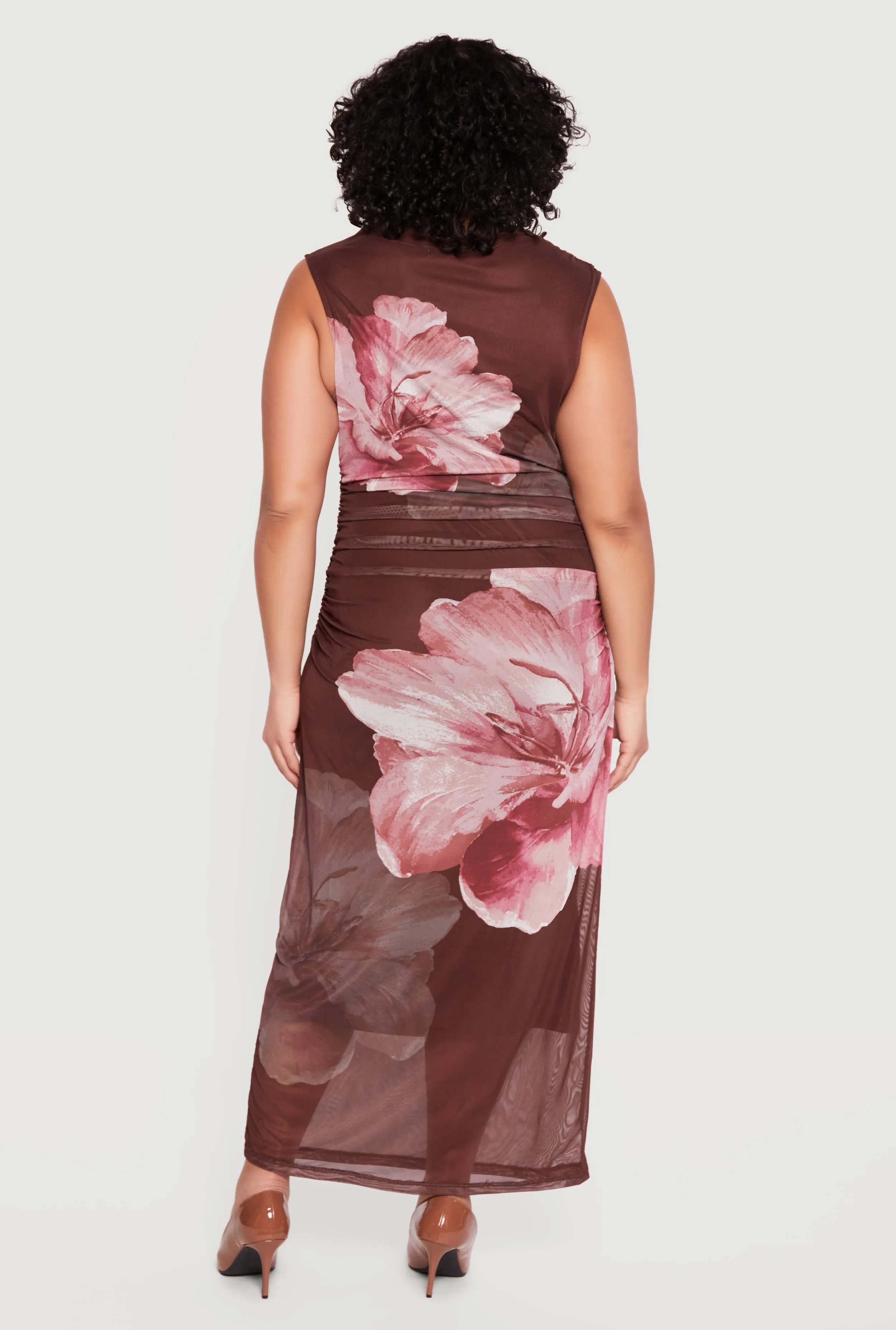 Plus Size Floral Mesh Overlay Side Ruched Maxi Dress sold by Rainbow product image thumbnail 3