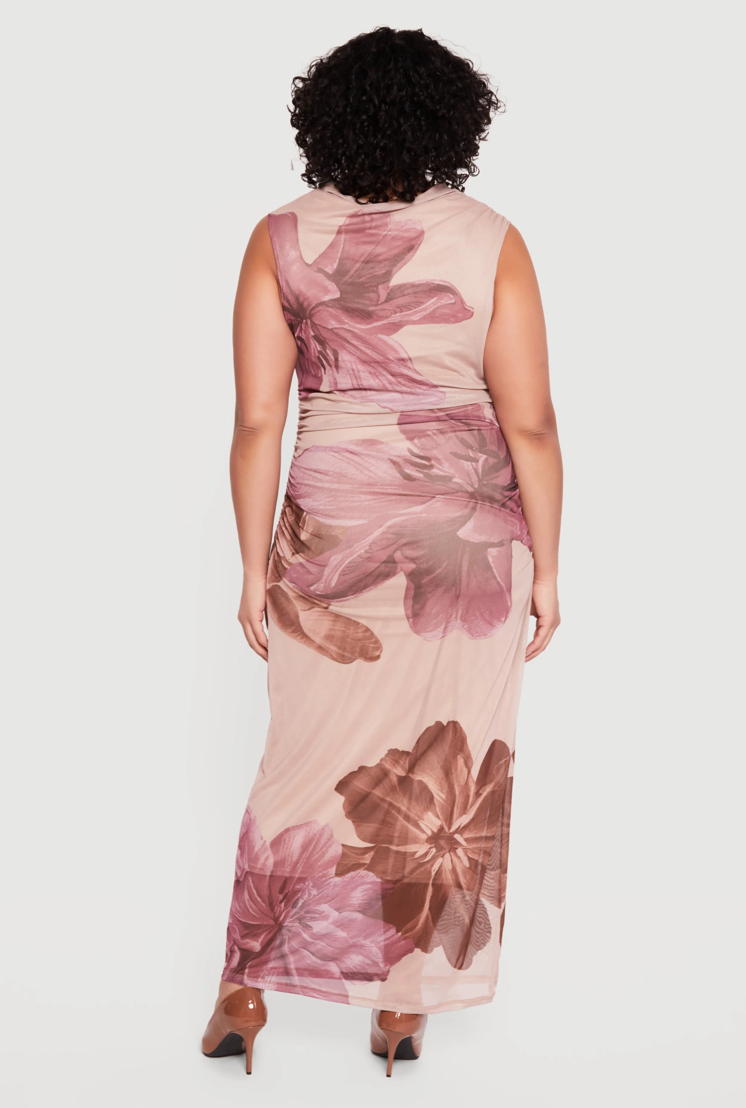 Plus Size Floral Mesh Overlay Side Ruched Maxi Dress sold by Rainbow product image thumbnail 3