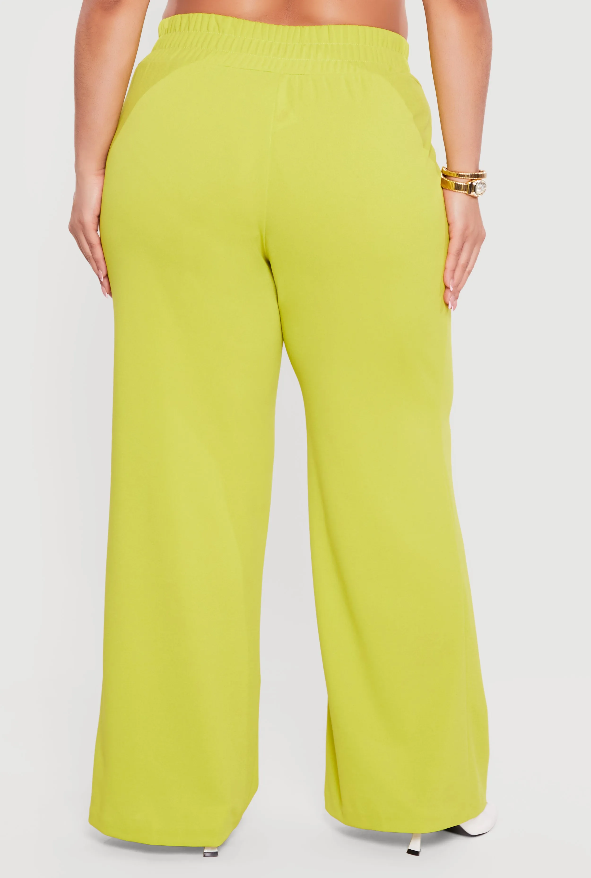 Plus Size Crepe Knit Faux Drawstring Detail Wide Leg Pants sold by Rainbow product image thumbnail 5