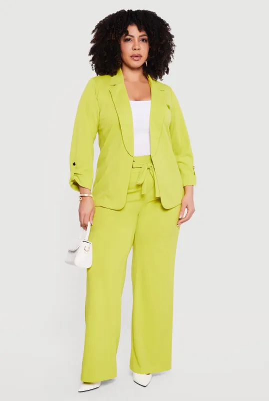 Plus Size Crepe Knit Faux Drawstring Detail Wide Leg Pants sold by Rainbow