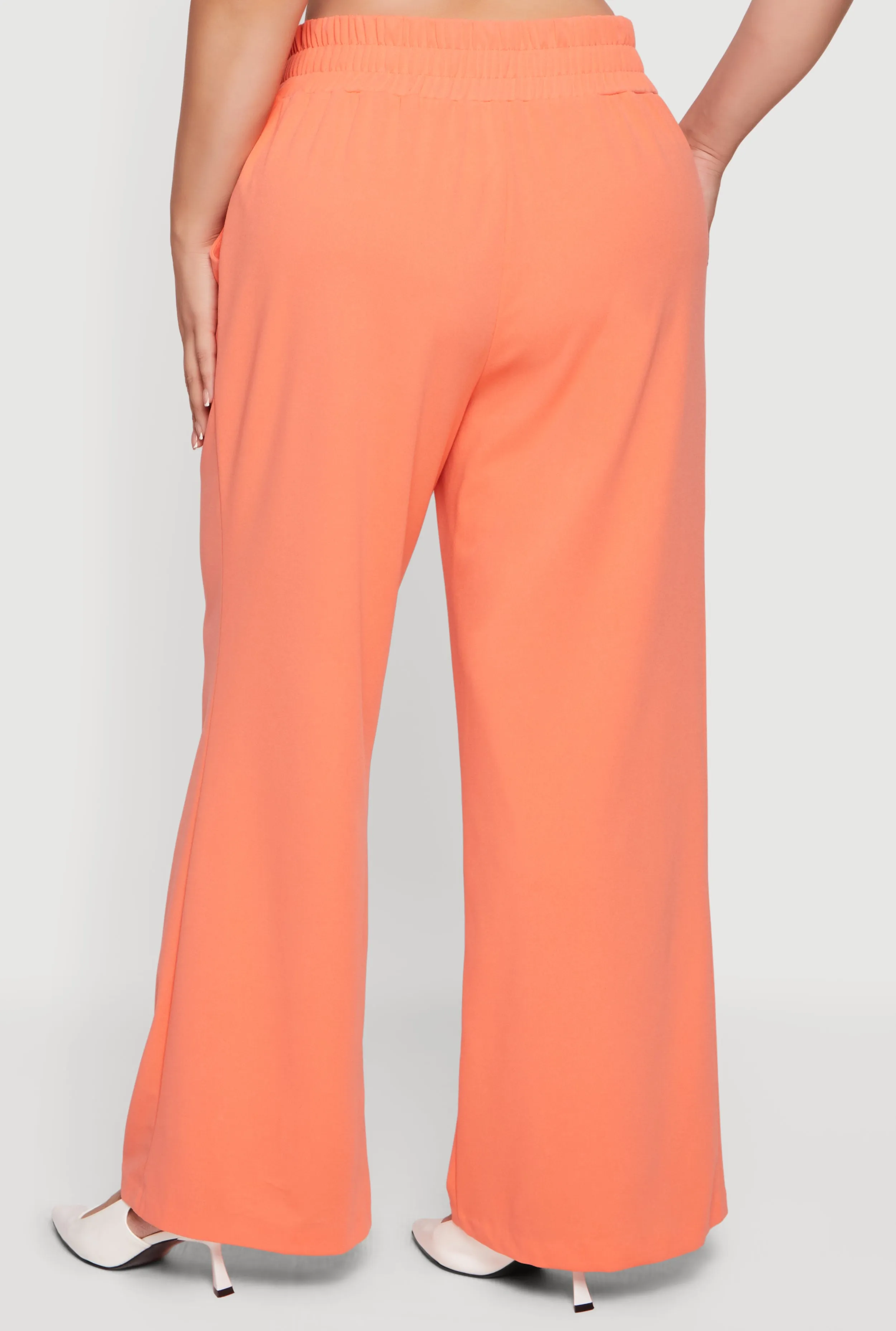 Plus Size Crepe Knit Faux Drawstring Detail Wide Leg Pants sold by Rainbow product image thumbnail 5