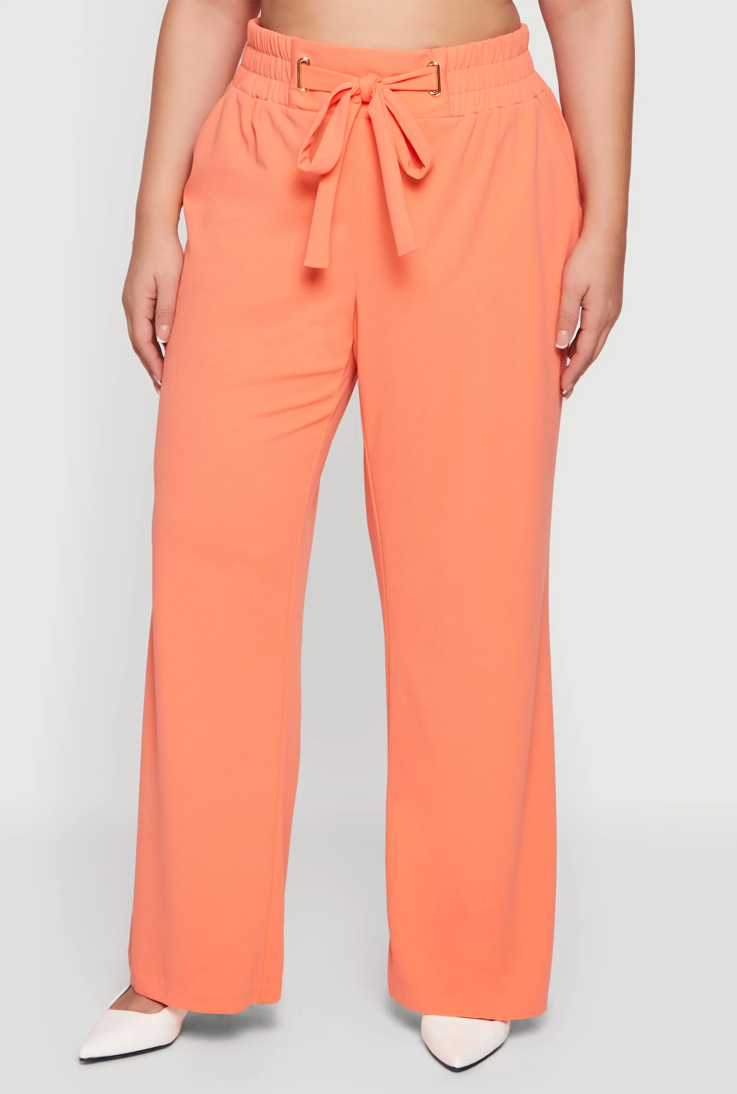 Plus Size Crepe Knit Faux Drawstring Detail Wide Leg Pants sold by Rainbow product image thumbnail 3