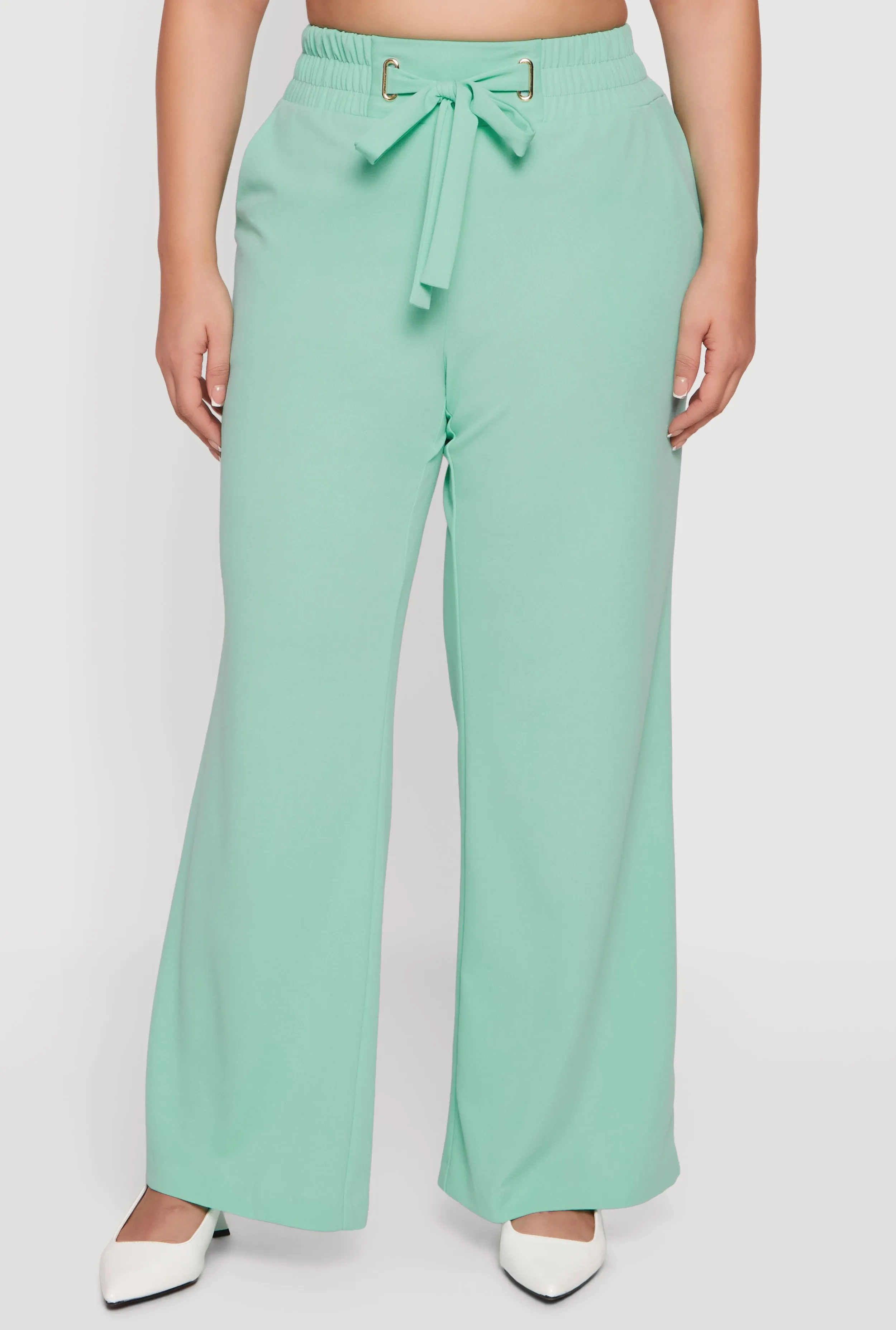 Plus Size Crepe Knit Faux Drawstring Detail Wide Leg Pants sold by Rainbow product image thumbnail 3