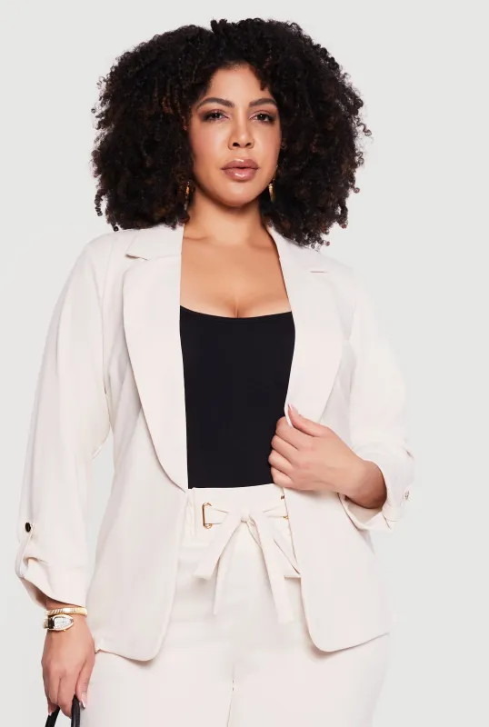 Plus Size Crepe Knit Open Front Tab Sleeve Blazer sold by Rainbow