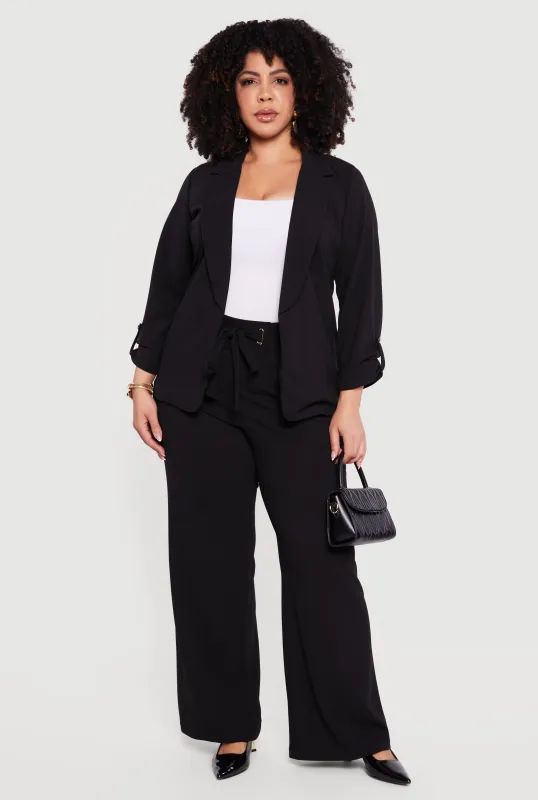 Plus Size Crepe Knit Faux Drawstring Detail Wide Leg Pants sold by Rainbow