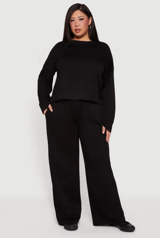 Plus Size Pull On High Waisted Wide Leg Sweatpants sold by Rainbow