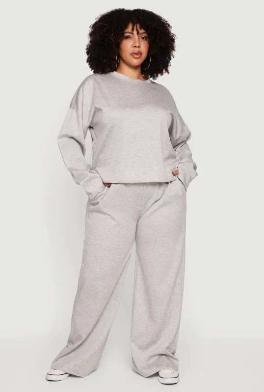 Plus Size Pull On High Waisted Wide Leg Sweatpants sold by Rainbow