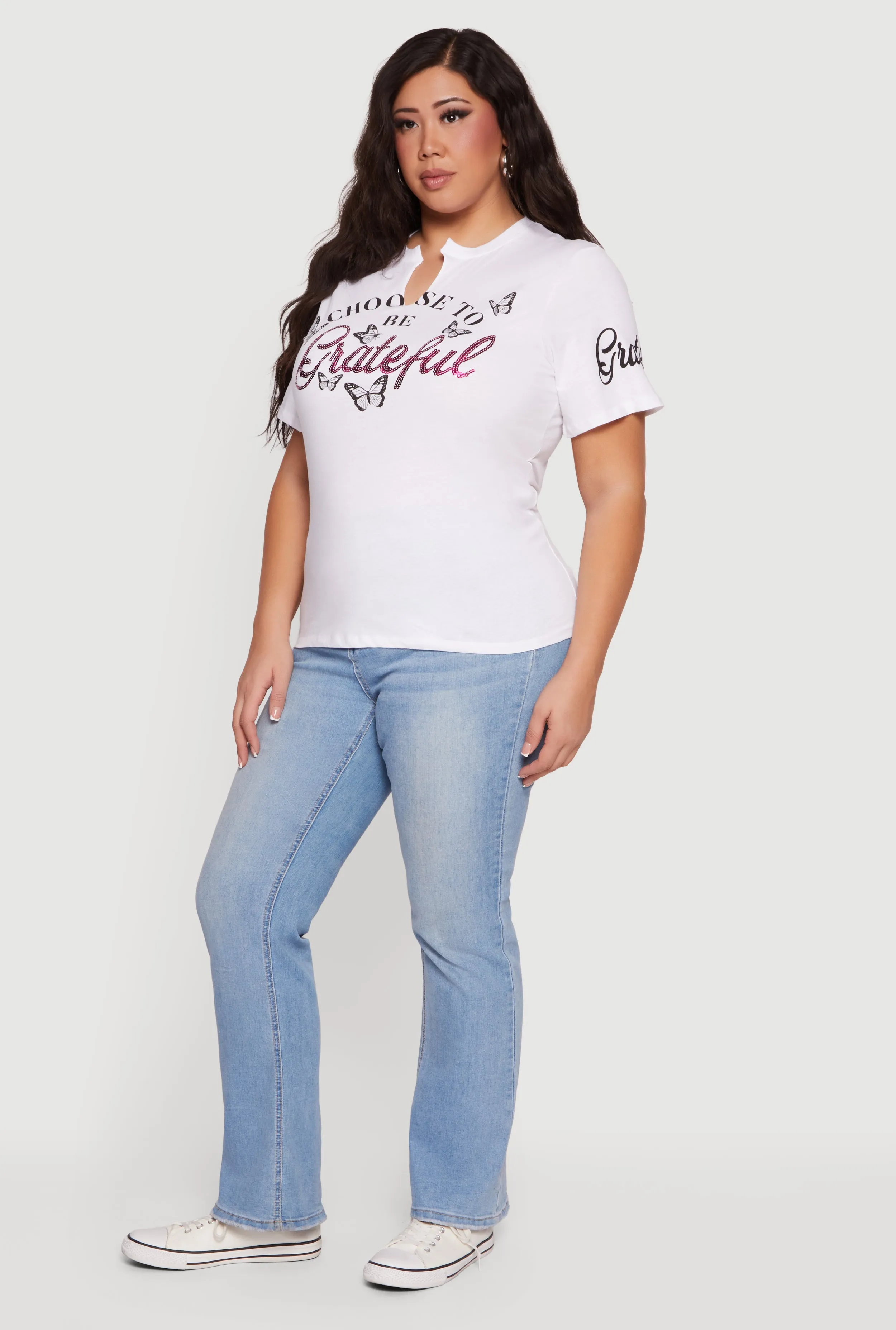 Plus Size Choose To Be Grateful Notch Neck Graphic Tee sold by Rainbow product image thumbnail 3