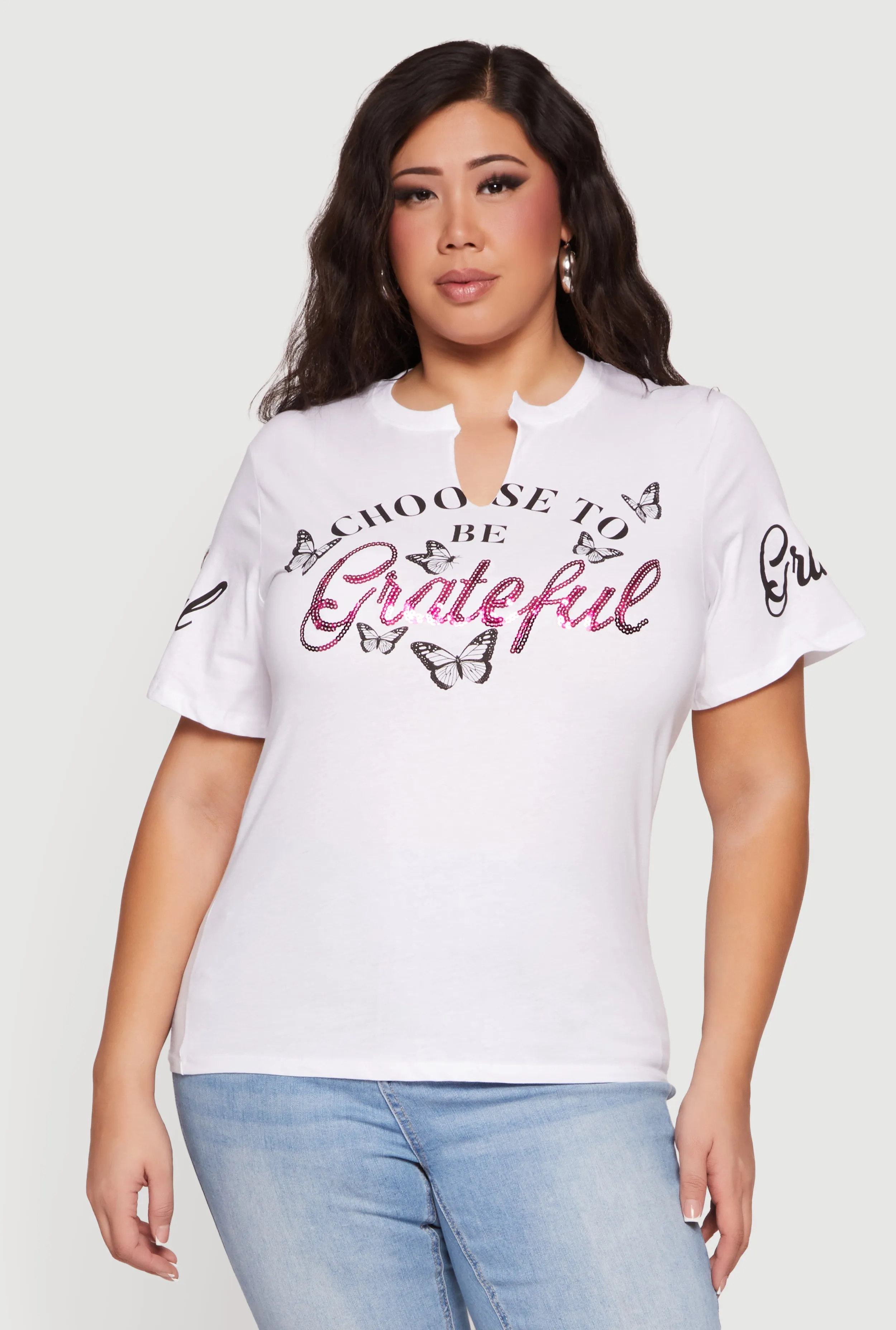 Plus Size Choose To Be Grateful Notch Neck Graphic Tee sold by Rainbow product image thumbnail 2