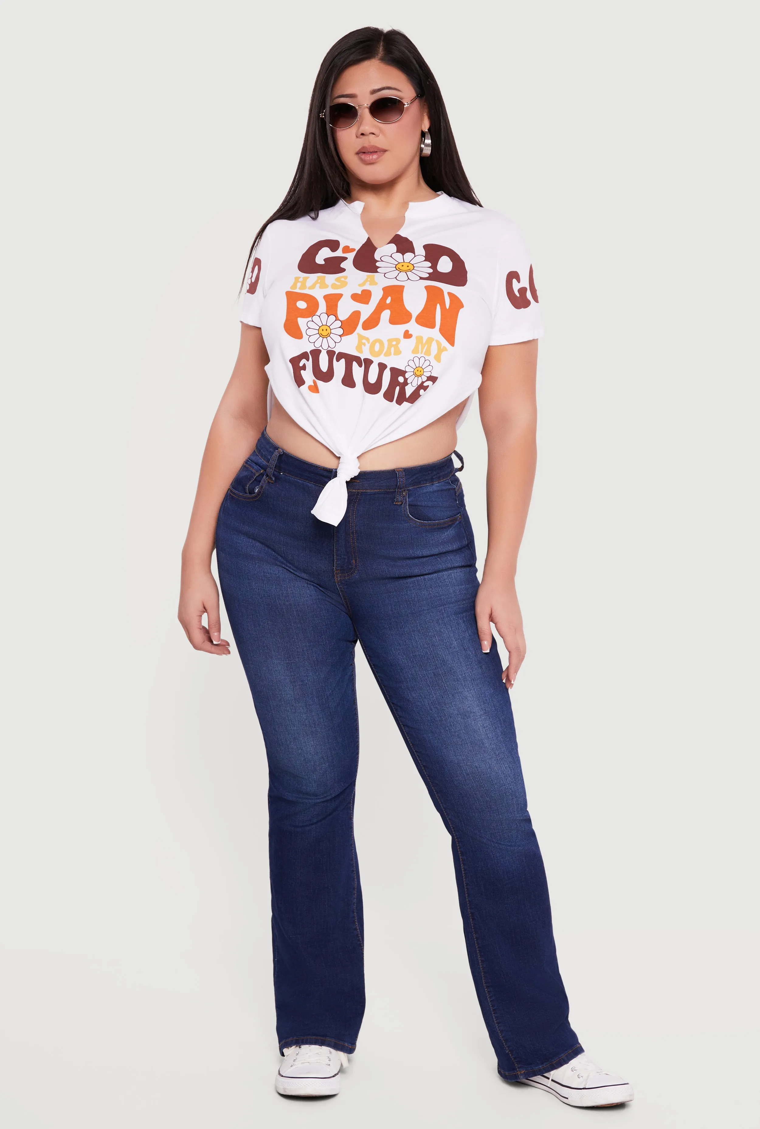 Plus Size God Has A Plan For My Future Knot Front T-Shirt sold by Rainbow