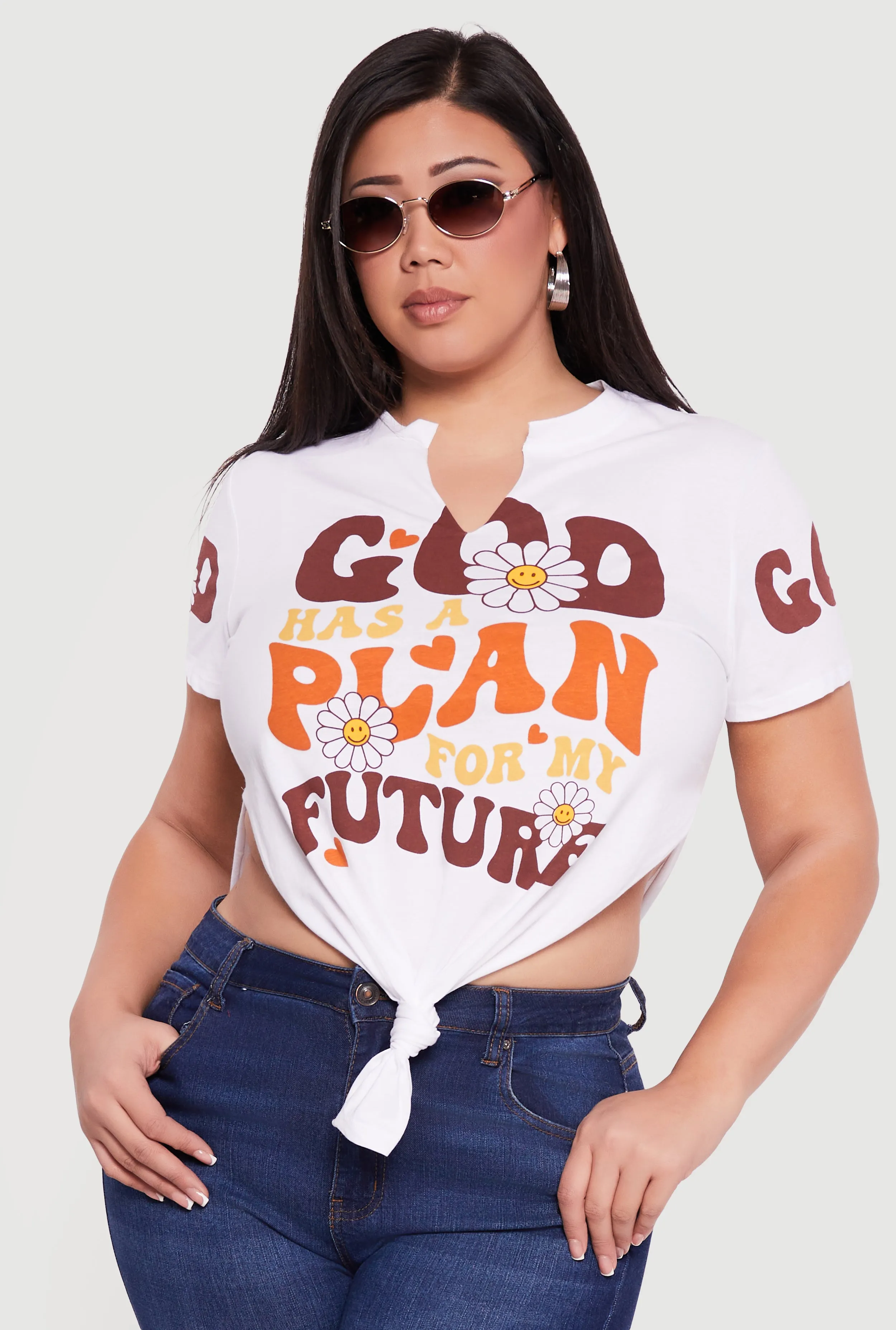 Plus Size God Has A Plan For My Future Knot Front T-Shirt sold by Rainbow product image thumbnail 2