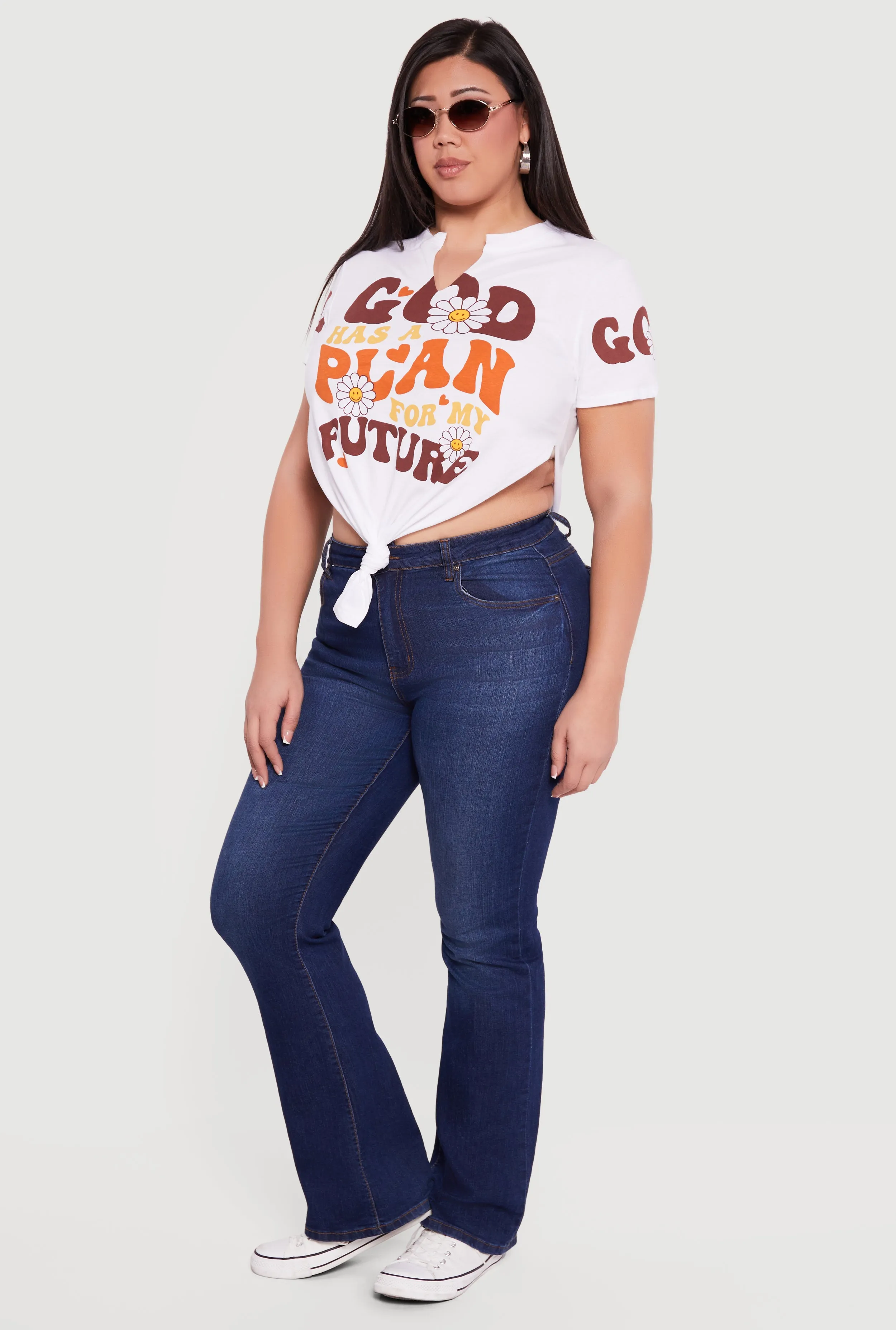 Plus Size God Has A Plan For My Future Knot Front T-Shirt sold by Rainbow product image thumbnail 3