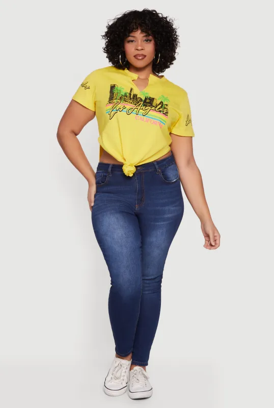 Plus Size Los Angeles California Knot Front T-Shirt sold by Rainbow