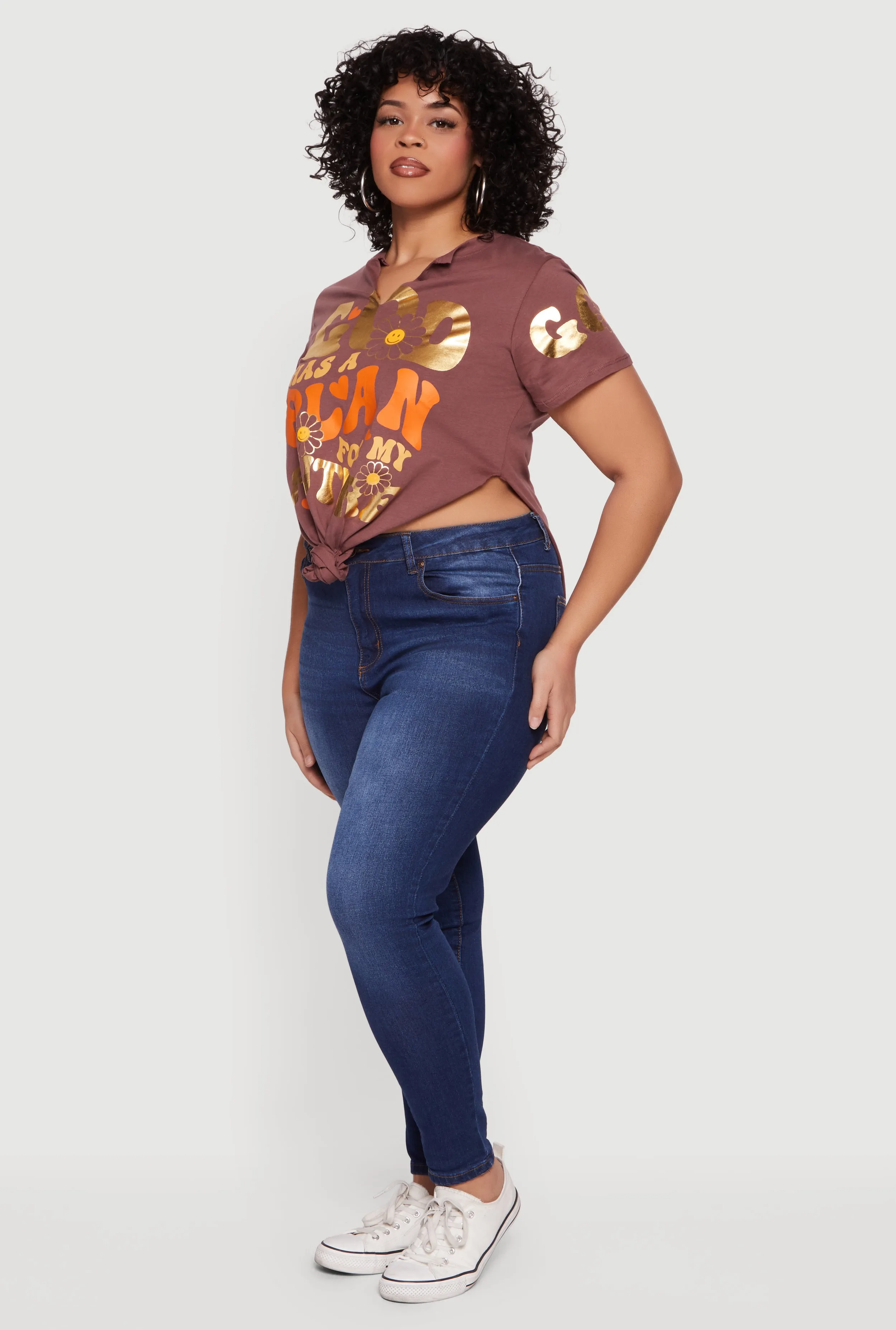 Plus Size God Has A Plan For My Future Knot Front T-Shirt sold by Rainbow product image thumbnail 3