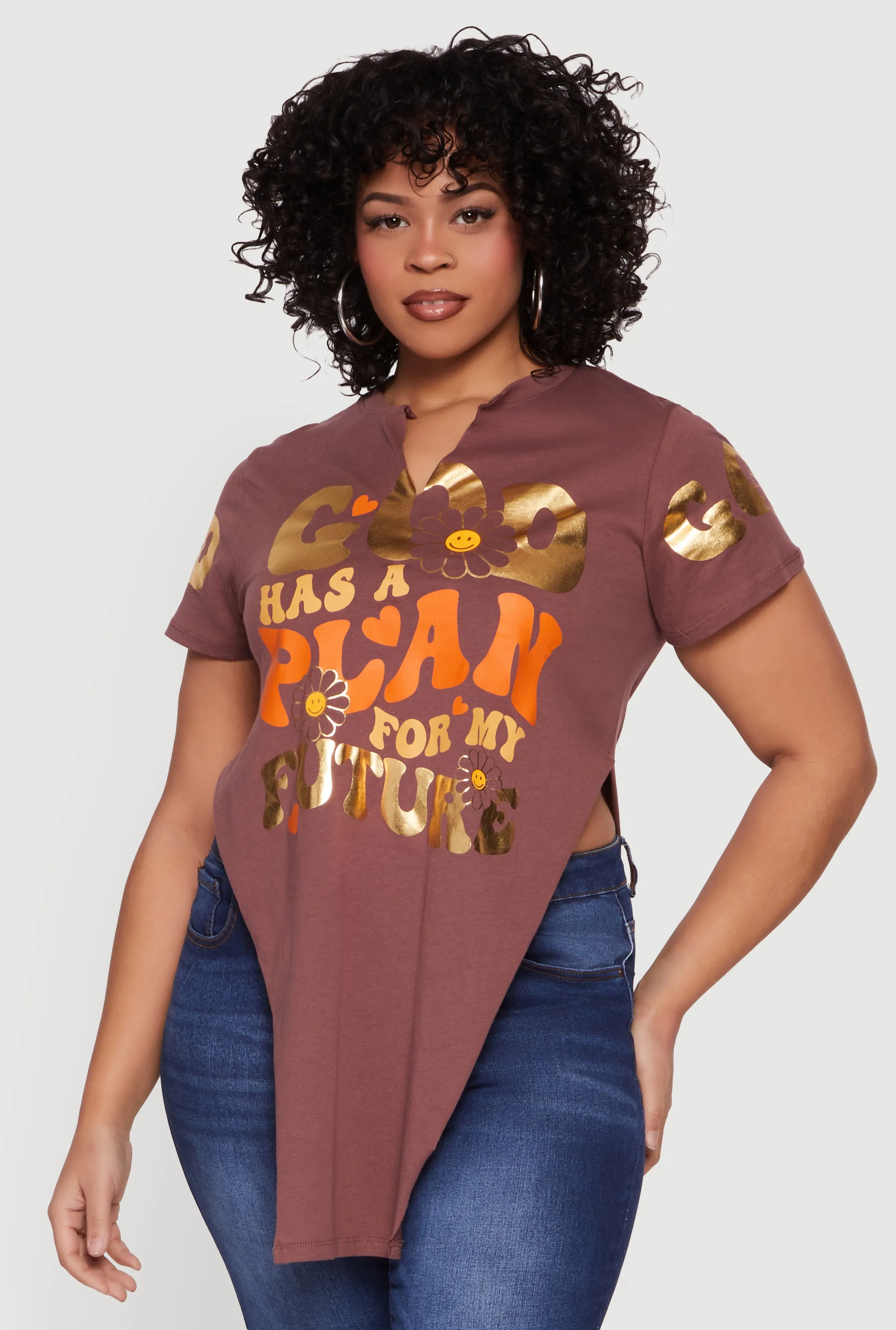 Plus Size God Has A Plan For My Future Knot Front T-Shirt sold by Rainbow product image thumbnail 2