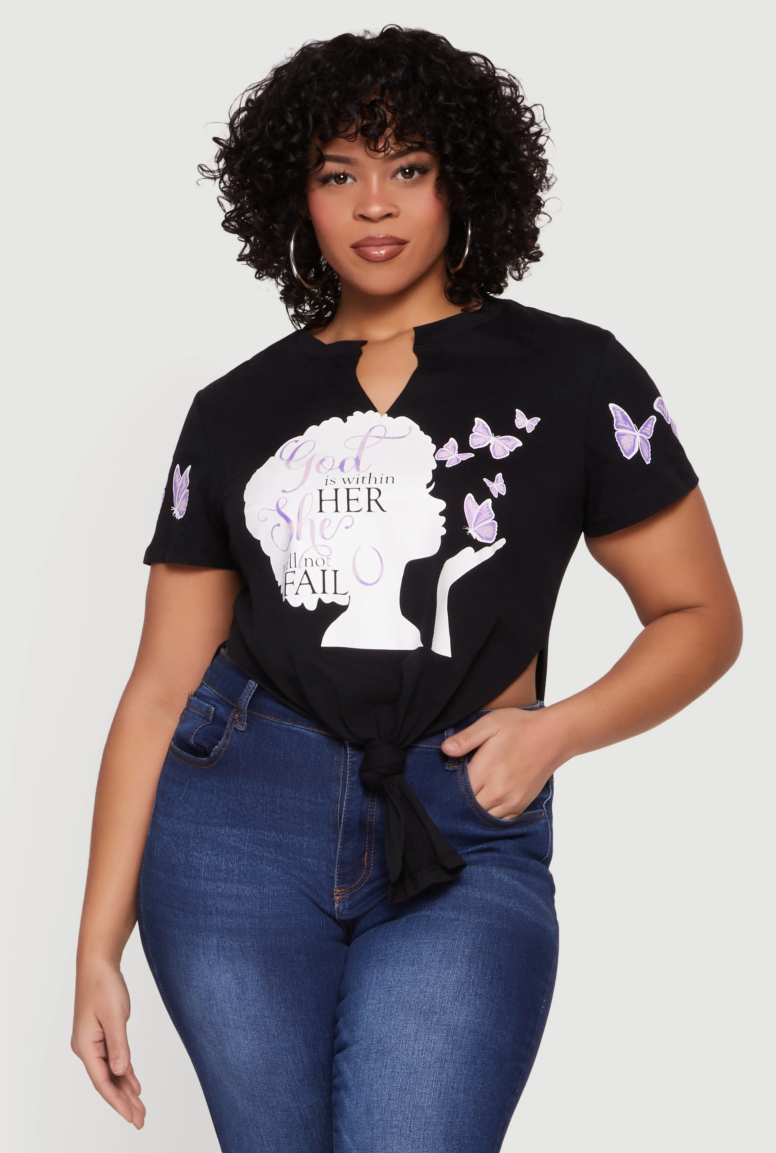 Plus Size God Is Within Her She Will Not Fail Knot Front Tee sold by Rainbow product image thumbnail 2