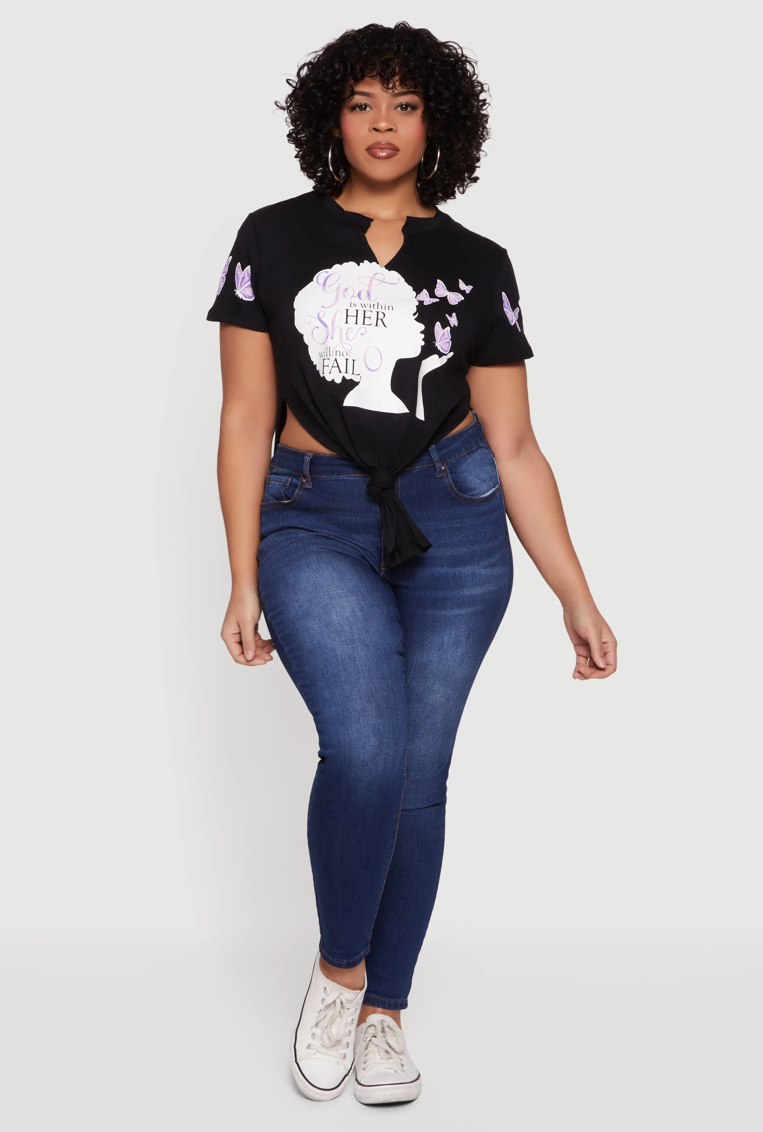 Plus Size God Is Within Her She Will Not Fail Knot Front Tee sold by Rainbow