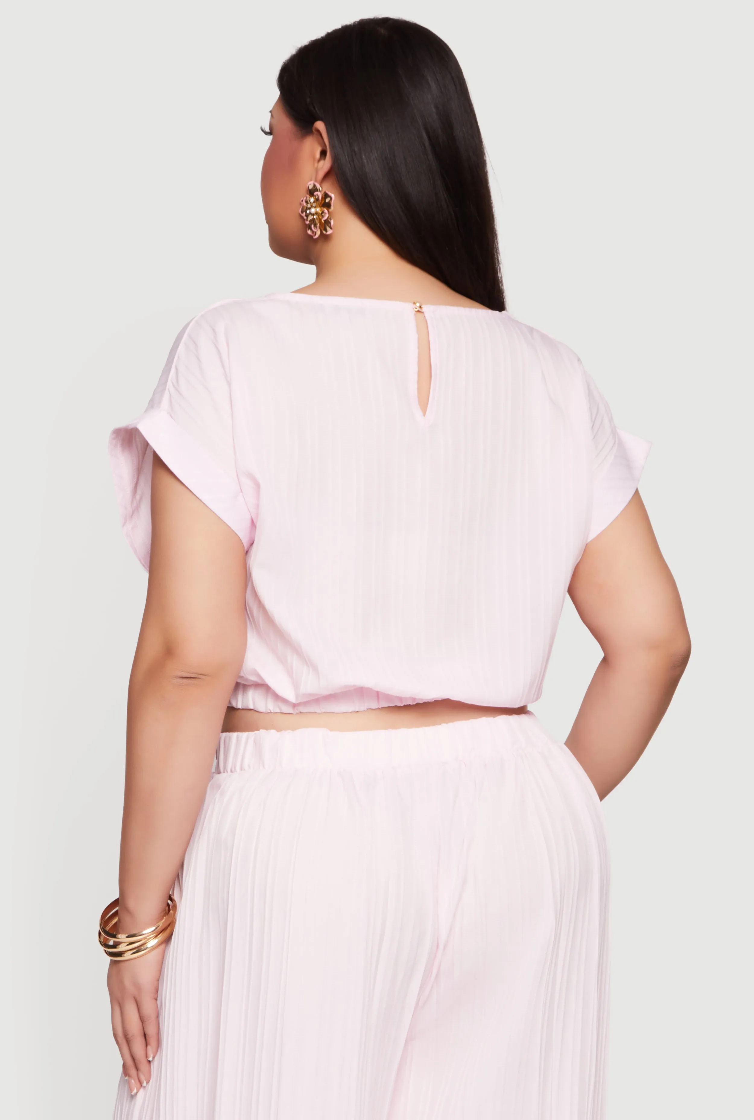 Plus Size Textured Knit Boat Neck Bubble Hem Crop Top sold by Rainbow product image thumbnail 5