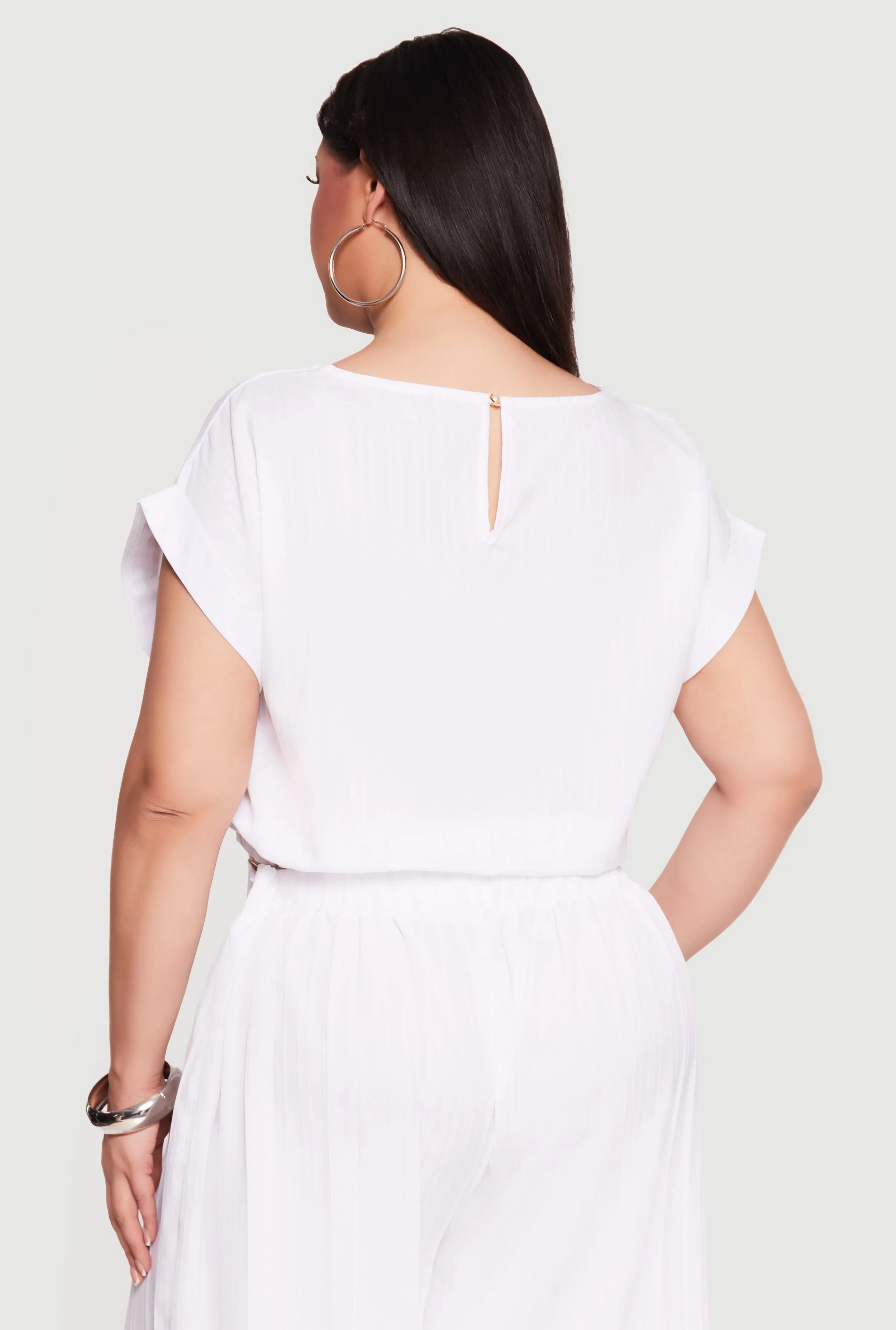 Plus Size Textured Knit Boat Neck Bubble Hem Crop Top sold by Rainbow product image thumbnail 5