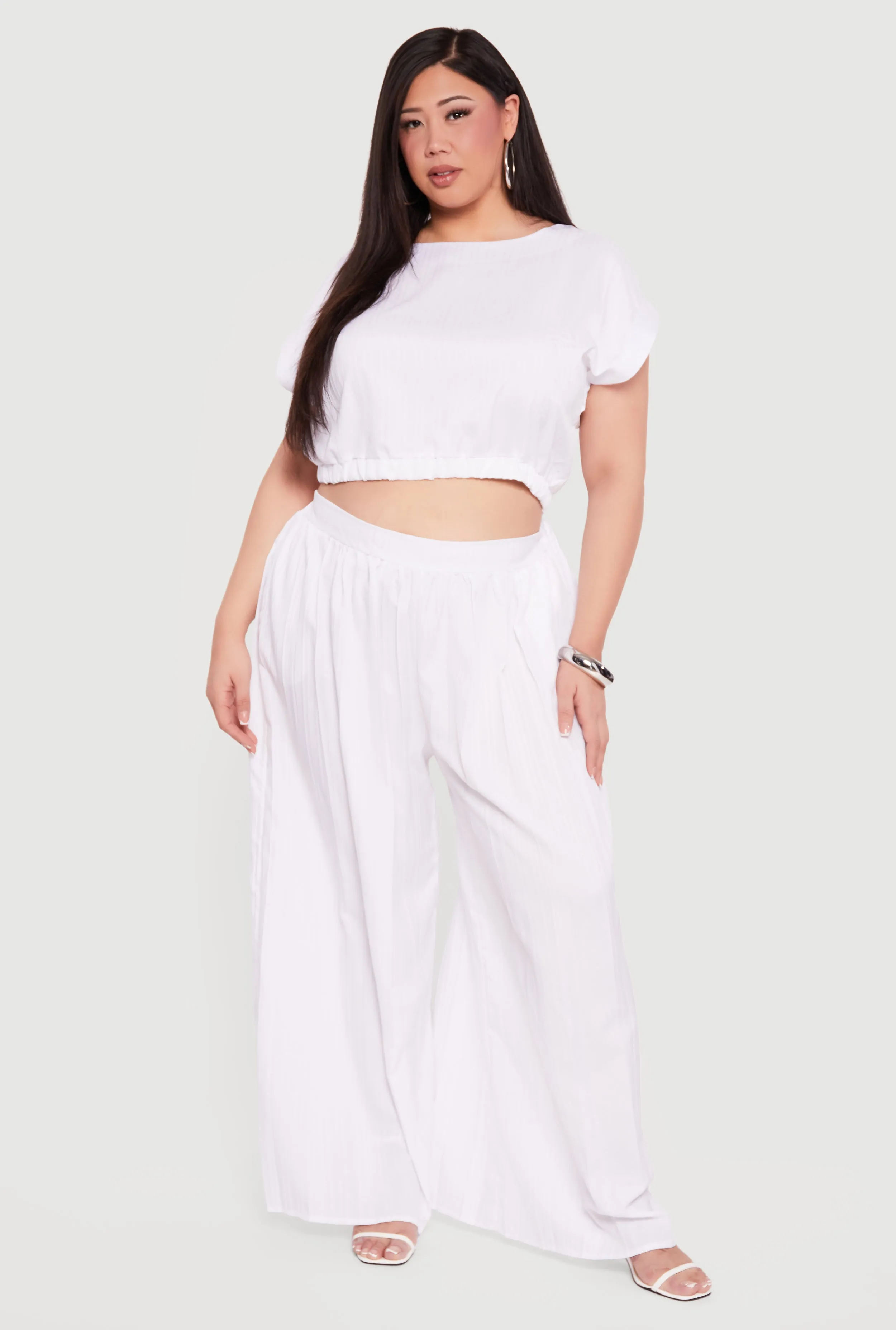 Plus Size Textured Knit Boat Neck Bubble Hem Crop Top sold by Rainbow product image thumbnail 2