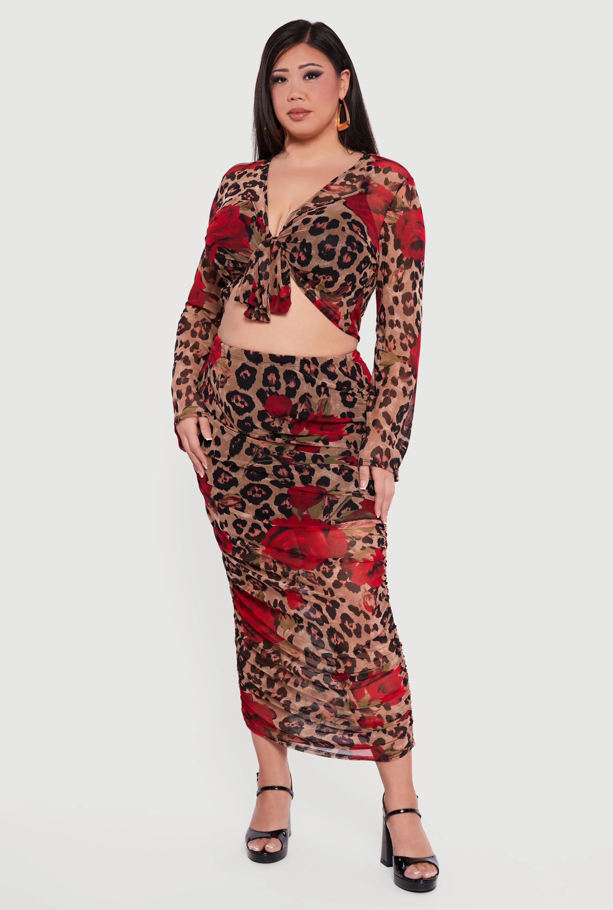 Plus Size Patterned Ruched Mesh Midi Skirt sold by Rainbow product image thumbnail 2