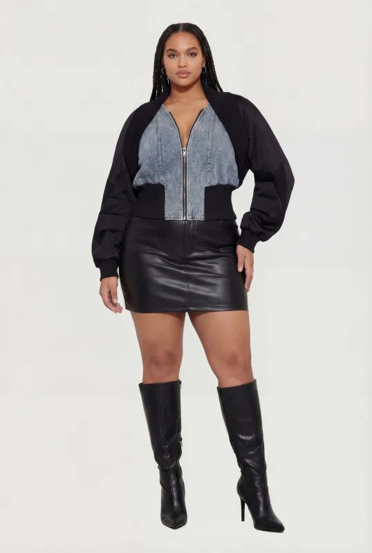 Plus Size Hybrid Denim Zip Front Jacket sold by Rainbow