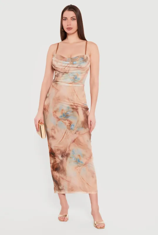 Patterned Mesh Padded Cup Sweetheart Bustier Dress sold by Rainbow